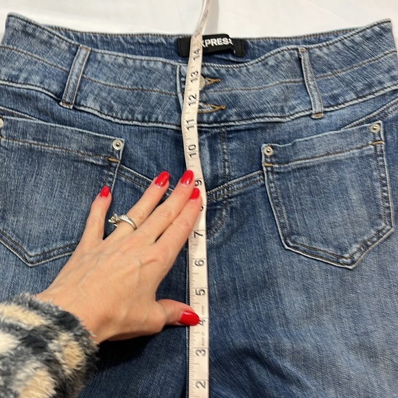 EXPRESS Wide Leg Super High Rise Baggy blue Jeans women Size 12R Regular stretch - Picture 11 of 16